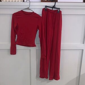 Red Long Sleeve Top and Pants Set